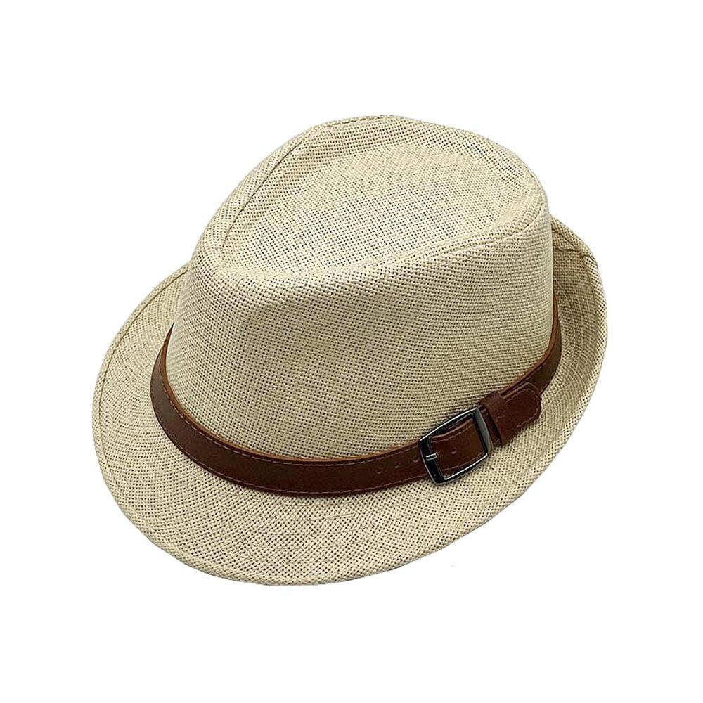 7477 Straw Fedora Hat Panama Hat Short Brim Summer Sun Hat-Beige